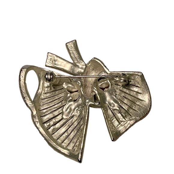 White Bow Brooch with Green Rhinestones - Picture 2 of 3